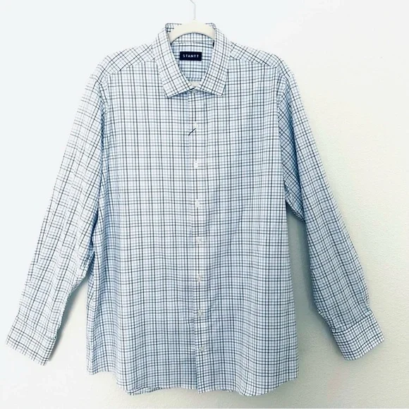 Stantt NEW Performance Tech Stretch Shirt Blue Black Tattersall Size 17.5 34/35 - Picture 6 of 13